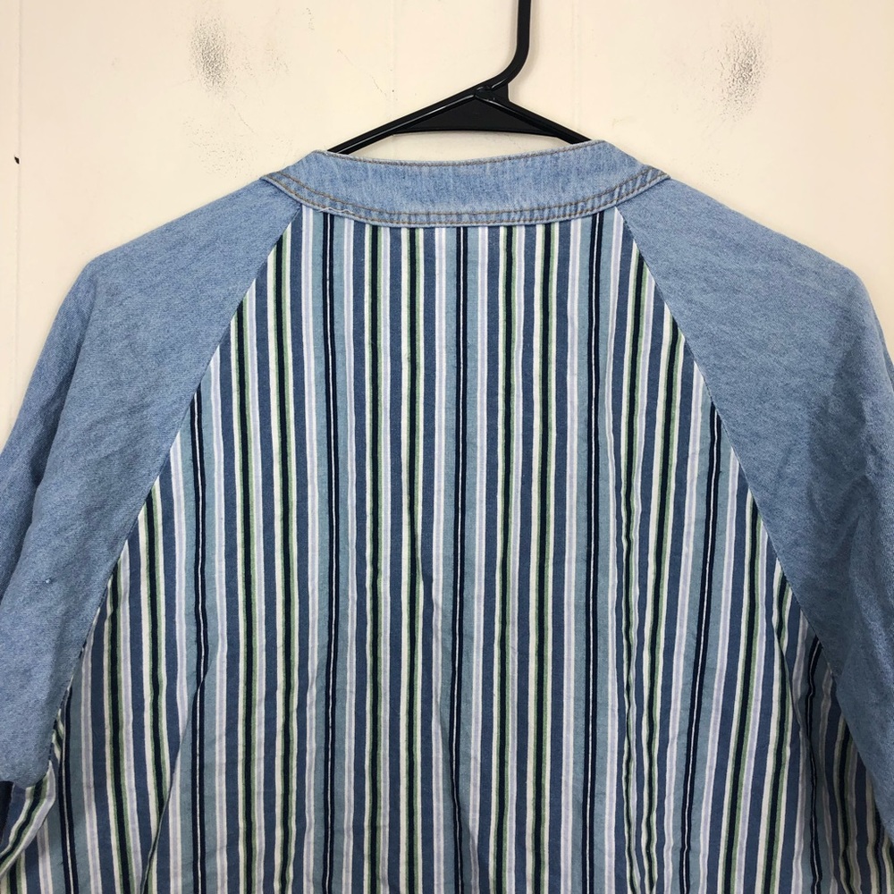 Vintage Striped Short Sleeve Denim Button Down Sz L - Picture 9 of 12
